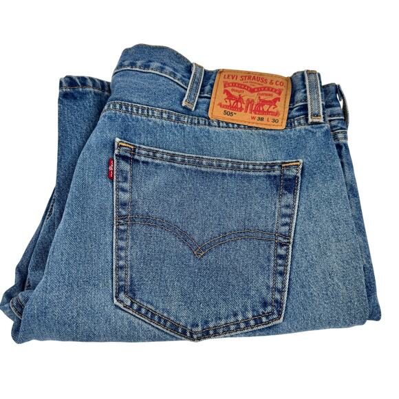 Levi's 505 Jeans Mens 38x30 (38x29 ACTUAL) Regular Fit Straight Leg Blue Denim - Picture 1 of 10